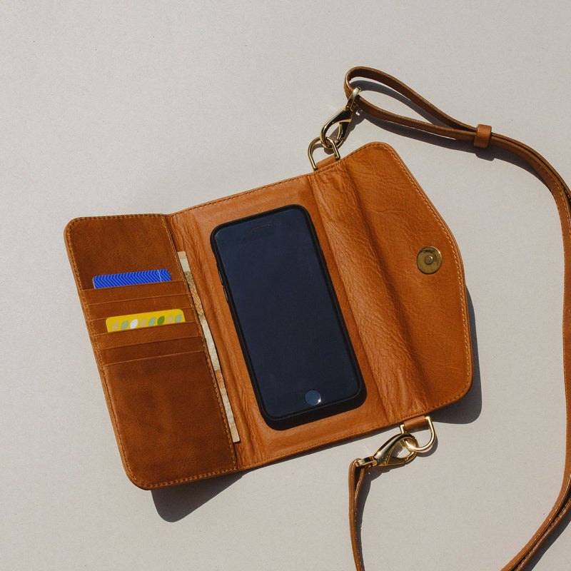Tan Cellphone Crossbody Clutch Bag